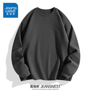 真維斯（Jeanswest）300g重磅t恤男春秋精梳純棉純色長袖打底衫圓領(lǐng)美式休閑衛(wèi)衣體恤 深灰色(純色) S (165) (品控嚴(yán)格)
