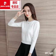皮爾卡丹（pierre cardin）小個子針織打底衫女秋冬加絨加厚修身短款毛衣高腰保暖羊毛衫上衣 白色 L
