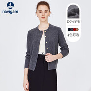 Navigare意大利小帆船女士全羊毛針織開(kāi)衫圓領(lǐng)毛衣外套2334093524 灰 M 