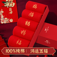 七匹狼襪子男士襪子純棉抗菌防臭襪休閑襪夏季全棉運(yùn)動襪透氣中筒棉襪子 五福臨門大紅色鴻運(yùn)襪 5雙