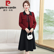 皮爾卡丹（pierre cardin）媽媽秋裝連衣裙氣質(zhì)女小香風(fēng)外套短款兩件套裙子中老年人春秋長(zhǎng)裙 557紅色 2XL 【建議105-120】