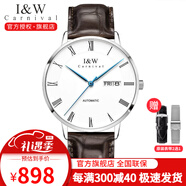 I&W CARNIVAL HWGUOJI瑞士品牌手表男表自動(dòng)機(jī)械表超薄進(jìn)口機(jī)芯時(shí)尚商務(wù)防水IW男士腕表 本色白面｜咖色牛皮帶｜進(jìn)口機(jī)芯