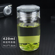WoLong臥龍矮胖鵝蛋杯單層玻璃杯透明加厚大容量茶杯玻璃男女耐熱茶水杯 水晶圓頂 單層帶茶隔 420ml