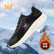 361°男鞋加絨運動(dòng)鞋秋冬新款保暖棉鞋防滑耐磨輕便跑步鞋皮面防水跑鞋 -2曜石黑/羽毛白 44