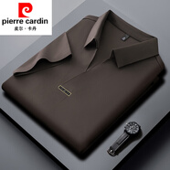 皮爾卡丹（pierre cardin）夏季桑蠶絲無(wú)痕真絲翻領(lǐng)短袖純色t恤男休閑商務(wù)中年polo保羅衫針 7706剪刀領(lǐng)【咖色】 M 165/ 建議90-110斤