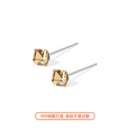 魅迪芬999純銀茶色水晶耳釘女氣質(zhì)森系小清新耳環(huán)設計高級感養耳洞耳飾 水晶耳釘