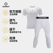 準者健身服男式高彈速干透氣籃球跑步運動(dòng)套裝短袖壓縮衣打底緊身衣褲 純白色348+452-1 【短袖+七分褲】 4XL