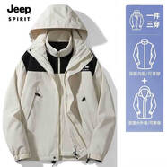 JEEP SPIRIT吉普 沖鋒衣夾克男女同款情侶三合一兩件套防風(fēng)衣棉服外套 3658沖鋒衣象牙白 L