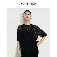 Marisfrolg【商場(chǎng)同款】瑪絲菲爾年夏季新款黑色五分袖鏤空提花針織上衣 黑色 M