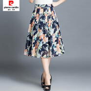 皮爾卡丹碎花雪紡半身裙女中長(cháng)款夏季新款高腰顯瘦a字裙氣質(zhì)百褶傘裙 花朵圖案 M