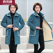 俞兆林冬裝女士中老年棉衣外套棉襖翻領加絨常規(guī)加厚罩衣大褂中長款媽媽 寶藍色豎條 中長 XL