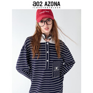 a02條紋長袖T恤裙翻領(lǐng)連衣裙2024新款女秋季小眾設(shè)計(jì)感裙子秋裝 黑白條紋 S