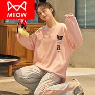 貓人（MiiOW）品牌秋天長(cháng)袖長(cháng)褲女生睡衣睡褲套裝分體春秋款大童女孩初中生純棉 長(cháng)袖 P1010粉KB L 女【95-112斤】