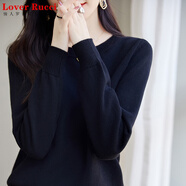 LOVER RUCCI法國100%純棉針織衫女圓領(lǐng)加厚寬松內搭打底衫2025新款秋冬毛衣 黑色 2XL