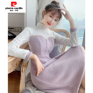 皮爾卡丹（pierre cardin）法式配大衣長(cháng)裙長(cháng)款毛衣裙過(guò)膝針織打底連衣裙女秋冬風(fēng)衣內搭裙子 紫色 S 建議80--95斤
