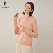 POLOWALK女士羊毛衫2023秋冬新款連帽時尚絞花淑女小清新毛衣七夕情人節(jié)禮 粉色 L (165)