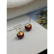 Brangdy鋯過(guò)年感小紅豆滴釉圓球耳環(huán)春夏新年2024紅色耳飾新品 紅色滴油球球耳釘