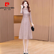 皮爾卡丹（pierre cardin）毛呢連衣裙女氣質(zhì)洋氣遮肚子減齡精致貴夫人春秋冬季裙子 粉色 XL 【適合116-125斤】