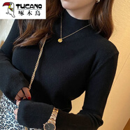 啄木鳥（TUCANO）時(shí)尚百搭半高領(lǐng)針織打底衫女內(nèi)搭秋冬新款洋氣中領(lǐng)毛衣保暖上衣服 黑色 XL 【建議120-135斤】