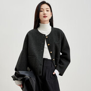 尚都比拉冬季100%羊毛雙面呢百搭圓領(lǐng)小個(gè)子短款毛呢外套 炭灰色 XL 