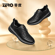 零度尚品Zero夏季新款2025年真皮休閑鞋男商務(wù)免系帶軟面輕便透氣厚底男鞋 黑色 41