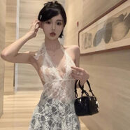 GOCHIEI復(fù)古蕾絲拼接掛脖系帶打底背心百搭連衣裙女2025新款潮流 白色蕾絲款 XL