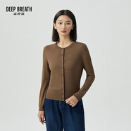 深呼吸DEEP BREATH女裝簡(jiǎn)約百搭薄款圓領(lǐng)長(zhǎng)袖冰絲針織開(kāi)衫女A400473 咖 L (4碼)