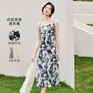尚都比拉法式氣質(zhì)碎花連衣裙新款2025春夏季新款時(shí)尚性感吊裙外搭 綠底花色 2XL