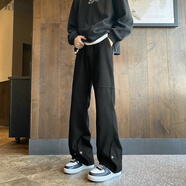 無畏前行（GQWWQX）歐美vibe微喇牛仔褲男按扣設計感提襠顯高褲子潮流高街直筒長褲 黑色 L