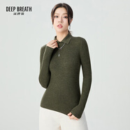深呼吸DEEP BREATH女裝坑條打底純羊毛針織衫女A301124 墨綠 M (3碼)