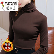 啄木鳥(niǎo)【棉加絨】新款打底衫女加絨厚薄高領(lǐng)秋冬百搭內搭上衣 咖啡色-磨毛 咖灰咖灰磨毛絨 XL 115-130