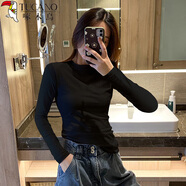 啄木鳥白色短袖t恤女修身半高領(lǐng)打底內(nèi)搭2025新款半袖上衣韓版ins 黑色【長(zhǎng)袖款204】 2XL (115-125斤)