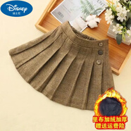 迪士尼（Disney）女童學院風半身裙韓版百褶裙秋冬毛呢裙子兒童洋氣小女孩百搭短裙 黃棕色加絨冬款(呢子料) 130 尺碼(適合120cm左右)