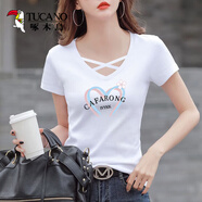 啄木鳥(niǎo)95棉v領(lǐng)短袖t恤女2026新款夏裝大碼鏤空半袖印花體恤修身時(shí)尚上衣 6003#【疊層愛(ài)心】白色 S 【85-100斤】