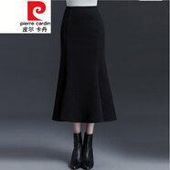 皮爾卡丹（pierre cardin）毛呢魚尾裙半身裙春秋女2023高腰長裙包臀裙加厚冬季裙子顯瘦針織 黑色 裙長83CM M 20 2尺 27碼
