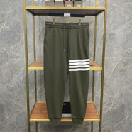 TNOM BIOWHE TB衛褲男新款束腳寬松休閑男女同款純棉長(cháng)褲四道杠條紋情侶運動(dòng)褲子 深綠色 3XL (5)