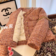 伊琦蕾胖mm大碼夾棉加厚小香風(fēng)粗花呢外套新年戰袍冬季小個(gè)子短款加棉衣 粉色小香 夾棉款 3XL 建議160-180斤