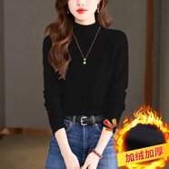 MARKYINXIANG咖色半高領(lǐng)德絨針織打底衫女2025秋冬新款保暖內(nèi)搭美拉德穿搭毛衣 KFG3707   茵曼  黑色 加絨 均碼 （適合85-145斤）