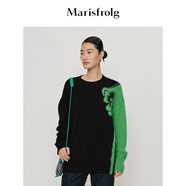 Marisfrolg【純羊毛針織毛衣】瑪絲菲爾秋冬新純羊毛拼色加厚毛衣女 綠色 M