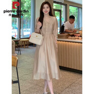 皮爾卡丹（pierre cardin）高級感氣質(zhì)V領(lǐng)白色連衣裙女夏季2025新款收腰顯瘦溫柔風(fēng)雪紡裙子 淺卡其 M (建議100斤以內(nèi))