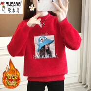 啄木鳥(niǎo)（TUCANO）少女羊毛衫加厚毛衣少女秋冬裝2025年新款初中高中學(xué)生韓版半高領(lǐng) 小叮當加絨款紅色 2XL 建議130-145斤內