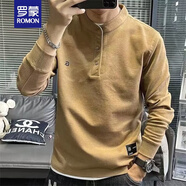 羅蒙（ROMON）歐洲站高端立領(lǐng)衛(wèi)衣男半開(kāi)扣設(shè)計(jì)感長(zhǎng)袖t恤字母刺繡小高領(lǐng)上衣服 立 領(lǐng)長(zhǎng) 袖t恤 棕色 常規(guī) 3XL