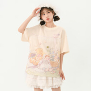 森女部落原創(chuàng  )玩偶印花甜妹治愈系閨蜜裝短袖T恤圓領(lǐng)上衣領(lǐng)巾2025夏季新款 杏色T恤(單件)（單件） 單件 S
