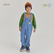 papa爬爬冬季兒童褲子男女童牛仔背帶褲可愛(ài)洋氣百搭潮 藍色 90 cm