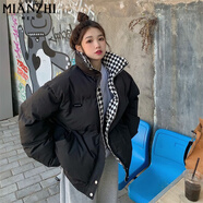 棉致加厚棋盤格棉服女冬季短款棉衣韓版學(xué)生外套棉襖女士面包服不跑棉 F1685黑色 S 70-90斤