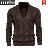 JEEP SPIRIT針織開衫毛衣男外套春秋青果領(lǐng)麻花棉質(zhì)V.領(lǐng)男款高級(jí)針織衫潮復(fù)古 深咖 L 130-145斤左右