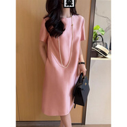 矜貴 奢美優(yōu)雅大女主氣質(zhì) 重磅G定真絲羊毛粉色圓領(lǐng)寬松連衣裙 粉色 S