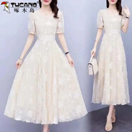 啄木鳥（TUCANO）夏季新款仙女裙超長款修身款顯瘦雪紡連衣裙氣質(zhì)飄逸大擺女款度假 圖片色 L