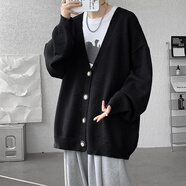 胖優(yōu)米8XL-M特大碼開衫毛衣男簡約寬松針織外套男情侶休閑針織衫毛線衣 黑色 8XL 建議265-288斤左右