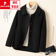 皮爾卡丹（pierre cardin）新款羊毛呢外套雙面羊絨大衣女短款高端娃娃領(lǐng)秋冬款外套 黑色澳毛 XL 140-160斤